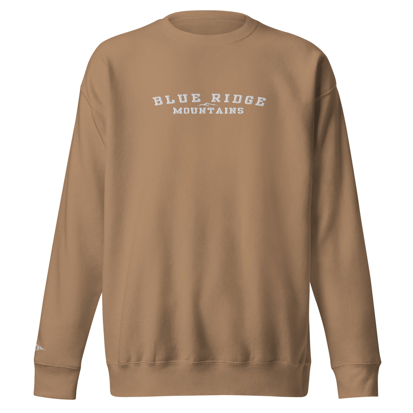 Product mockup. Featuring the bold text "Blue Ridge Mountains" paired with a simple, elegant graphic of the iconic rolling ridgelines, this pullover is a straightforward tribute to the ancient peaks and deep valleys that define Appalachian heritage. It’s an effortless, everyday piece made for anyone who holds a piece of these mountains in their heart.