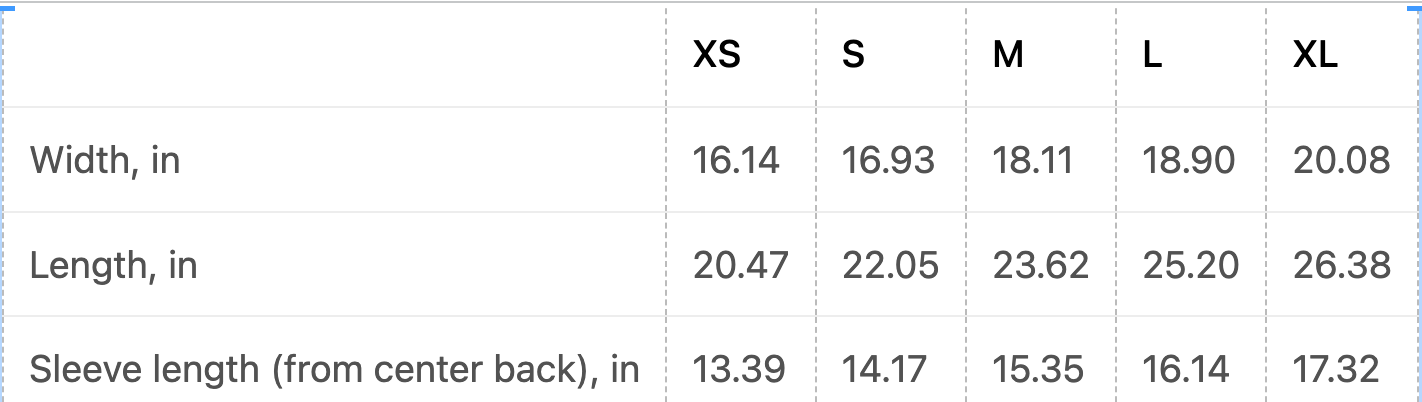 Sizing Chart