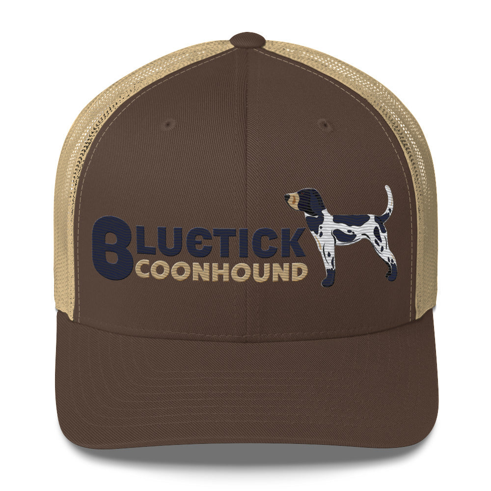 Bluetick Coonhound Trucker Hat Embroidered Design Stonewall