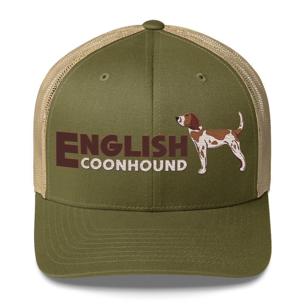 English Coonhound Trucker Hat Embroidered Design Stonewall