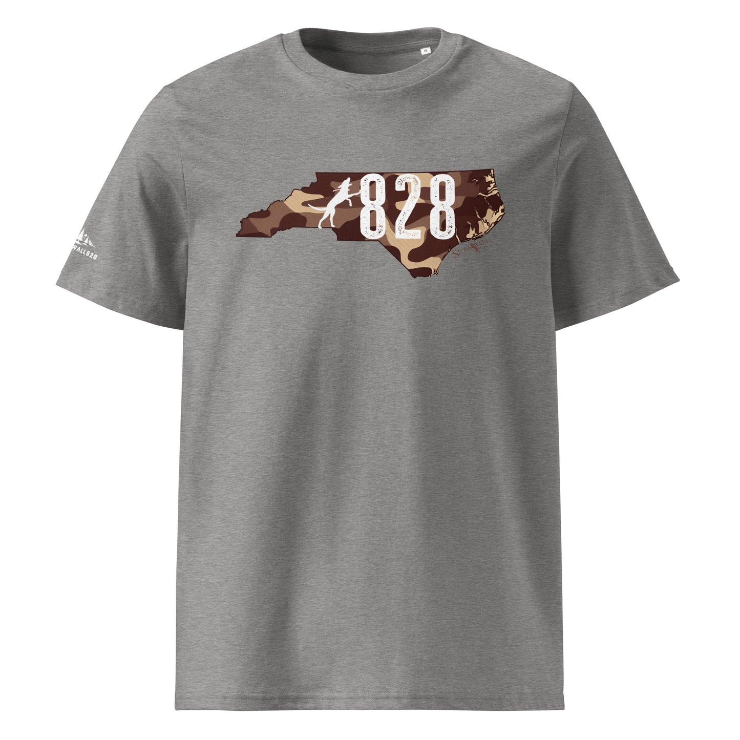 Product mockup, or those who live and hunt west of the Blue Ridge, the numbers "828" aren't just an area code—they represent home, heritage, and some of the finest hunting grounds in the country. The 828 Houndsmen Tee puts that local pride front and center, featuring a sharp camouflage silhouette of North Carolina with the 828 text locked in the middle.
