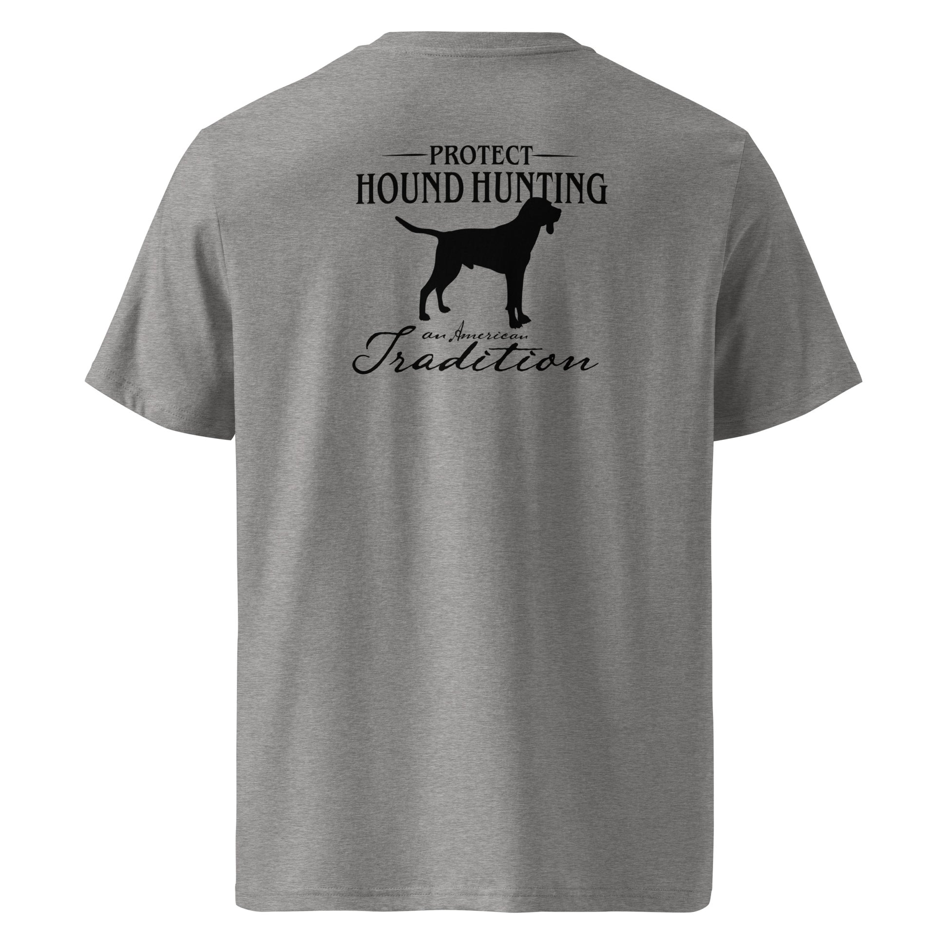 Product mockup, Featuring our signature Stonewall828 logo on the front and a striking hound silhouette on the back, the An American Tradition Tee carries a powerful message: "Protect Hound Hunting" and "An American Tradition."