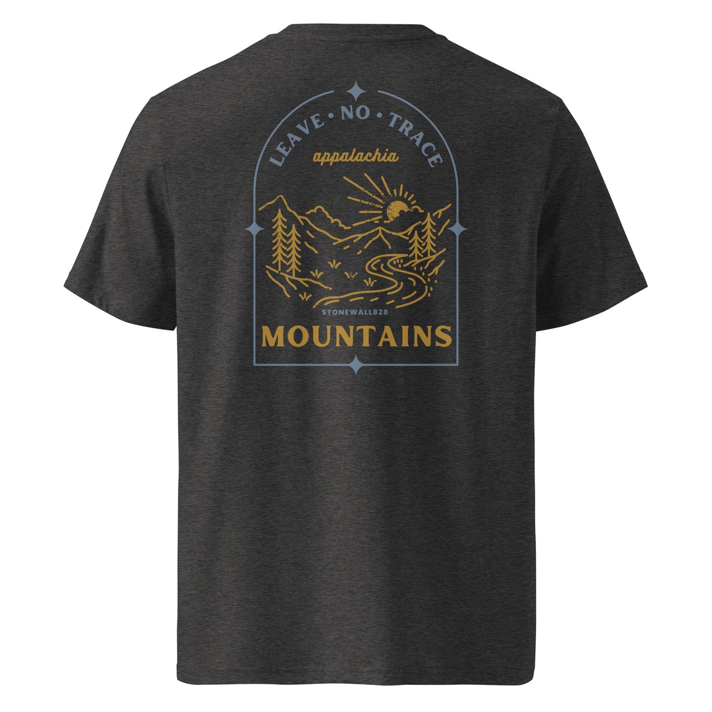 Product mockup, Featuring mountains, sun, creek, and woods, this heritage graphic tee captures the untouched beauty of the Appalachian highlands and the mindset of those who work to keep it that way
