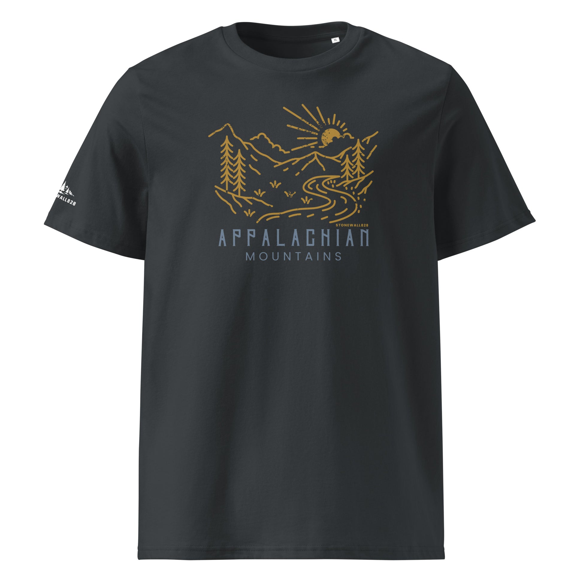 Product mockup, Featuring mountains, pine trees, sun, and river, this heritage graphic tee captures the full heart of the Appalachian landscape in one timeless design. It's the view from the ridge, the sound of the river below, and the warmth of the sun breaking through the pines 
