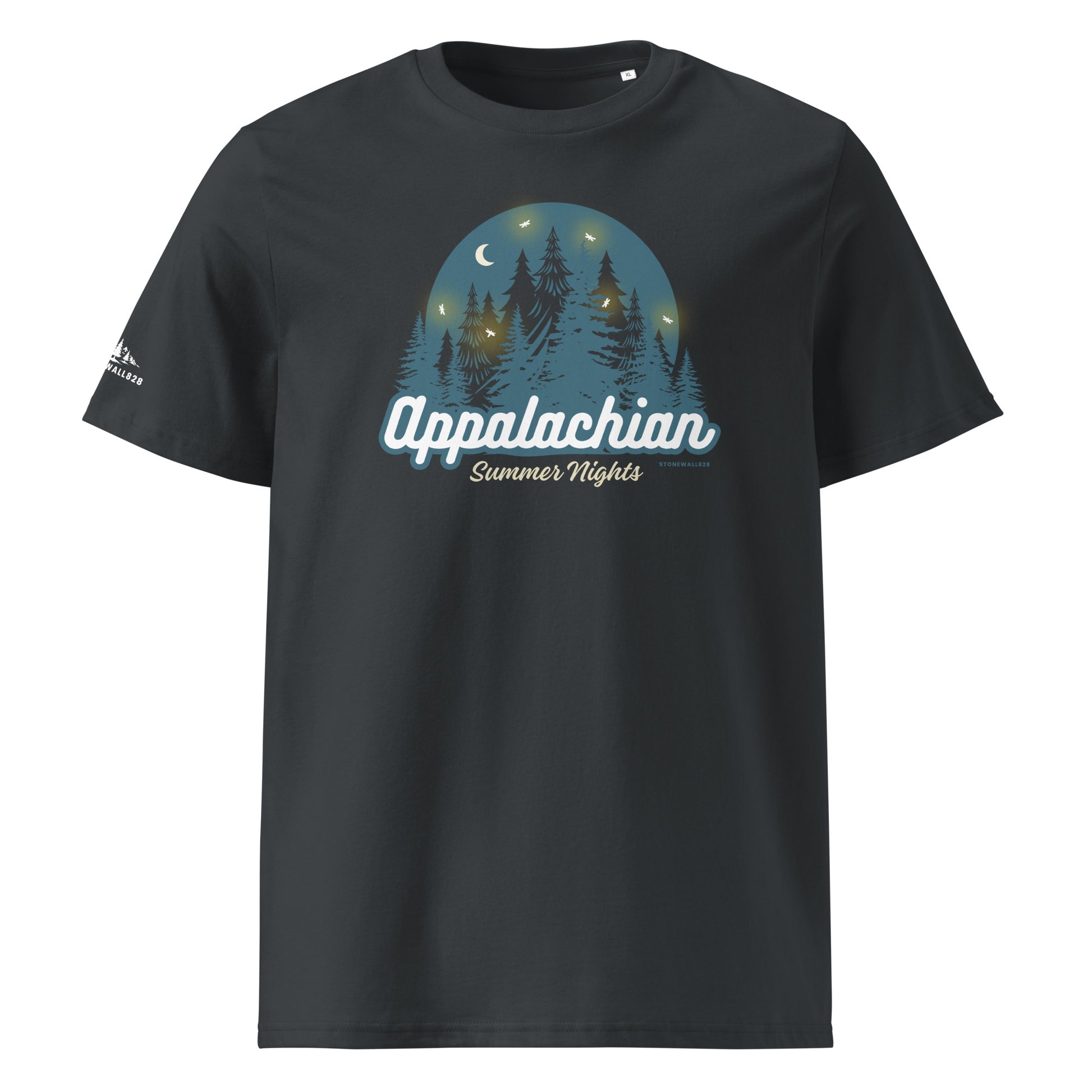 Product mockup, 
Featuring a woodland scene alive with the soft glow of fireflies, this heritage graphic tee captures one of the most magical experiences the Appalachian Mountains have to offer.