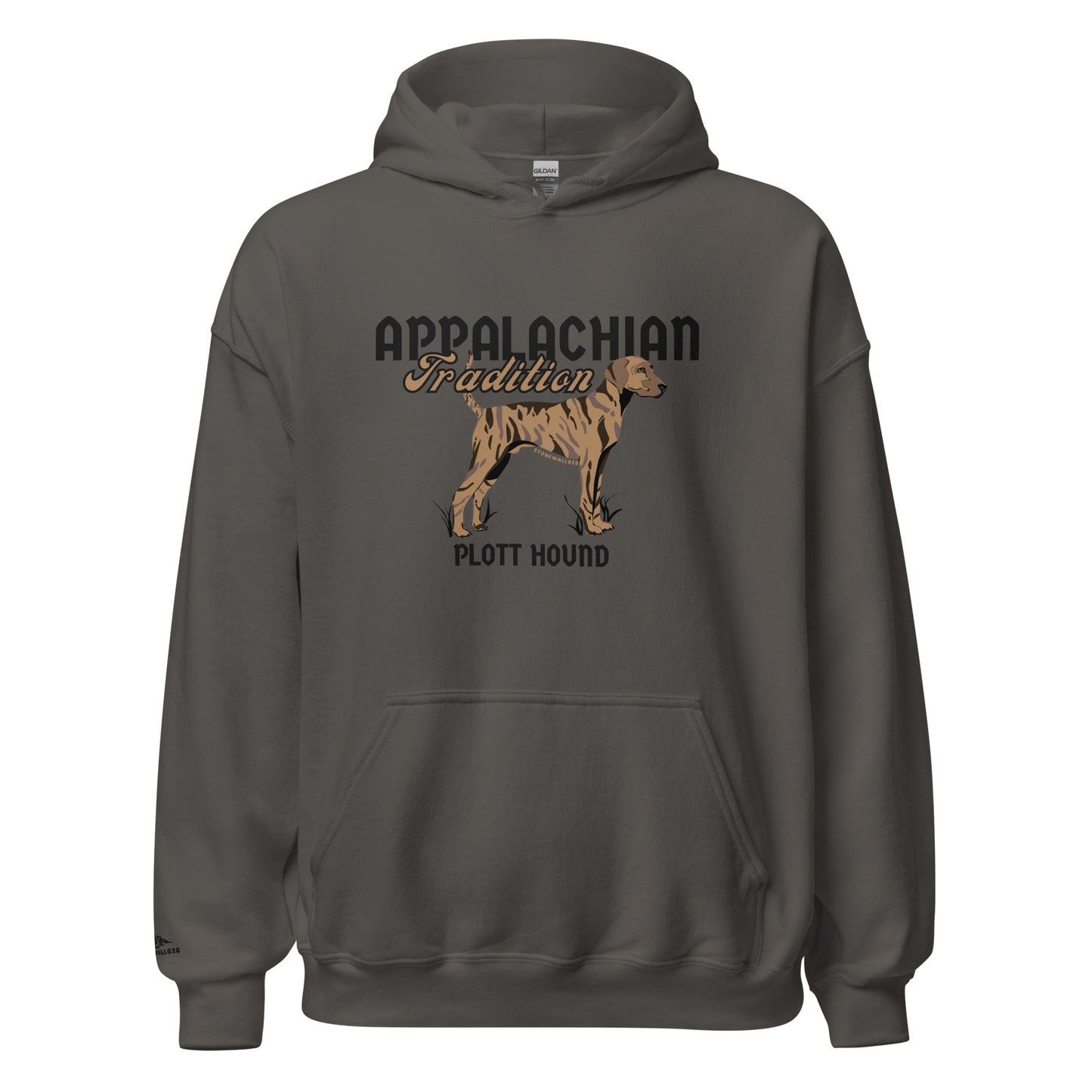 Featuring our signature Stonewall828 logo on the front and a proud light brindle Plott Hound on the back alongside the text "Appalachian Tradition," this hoodie celebrates the official state dog of North Carolina and the deep-rooted mountain heritage they carry. It’s a badge of honor for the houndsmen, breeders, and owners who keep this fierce, historic Western North Carolina legacy thriving.