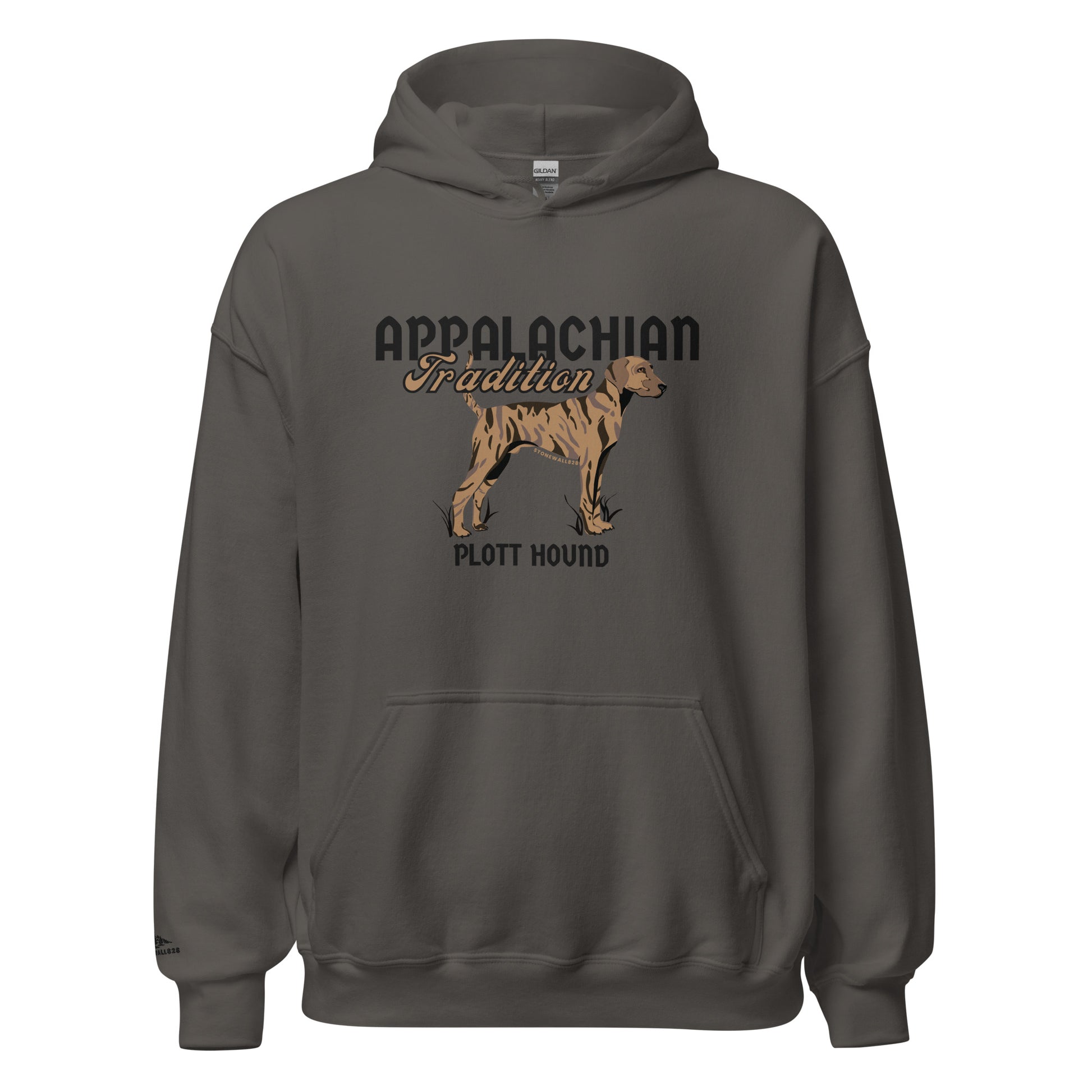 Featuring our signature Stonewall828 logo on the front and a proud light brindle Plott Hound on the back alongside the text "Appalachian Tradition," this hoodie celebrates the official state dog of North Carolina and the deep-rooted mountain heritage they carry. It’s a badge of honor for the houndsmen, breeders, and owners who keep this fierce, historic Western North Carolina legacy thriving.