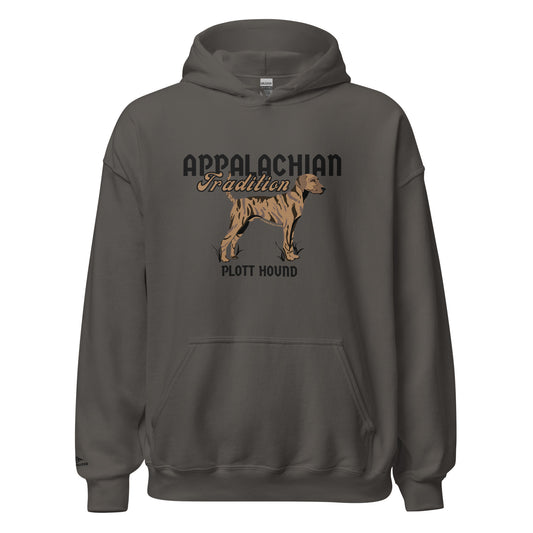 Featuring our signature Stonewall828 logo on the front and a proud light brindle Plott Hound on the back alongside the text "Appalachian Tradition," this hoodie celebrates the official state dog of North Carolina and the deep-rooted mountain heritage they carry. It’s a badge of honor for the houndsmen, breeders, and owners who keep this fierce, historic Western North Carolina legacy thriving.