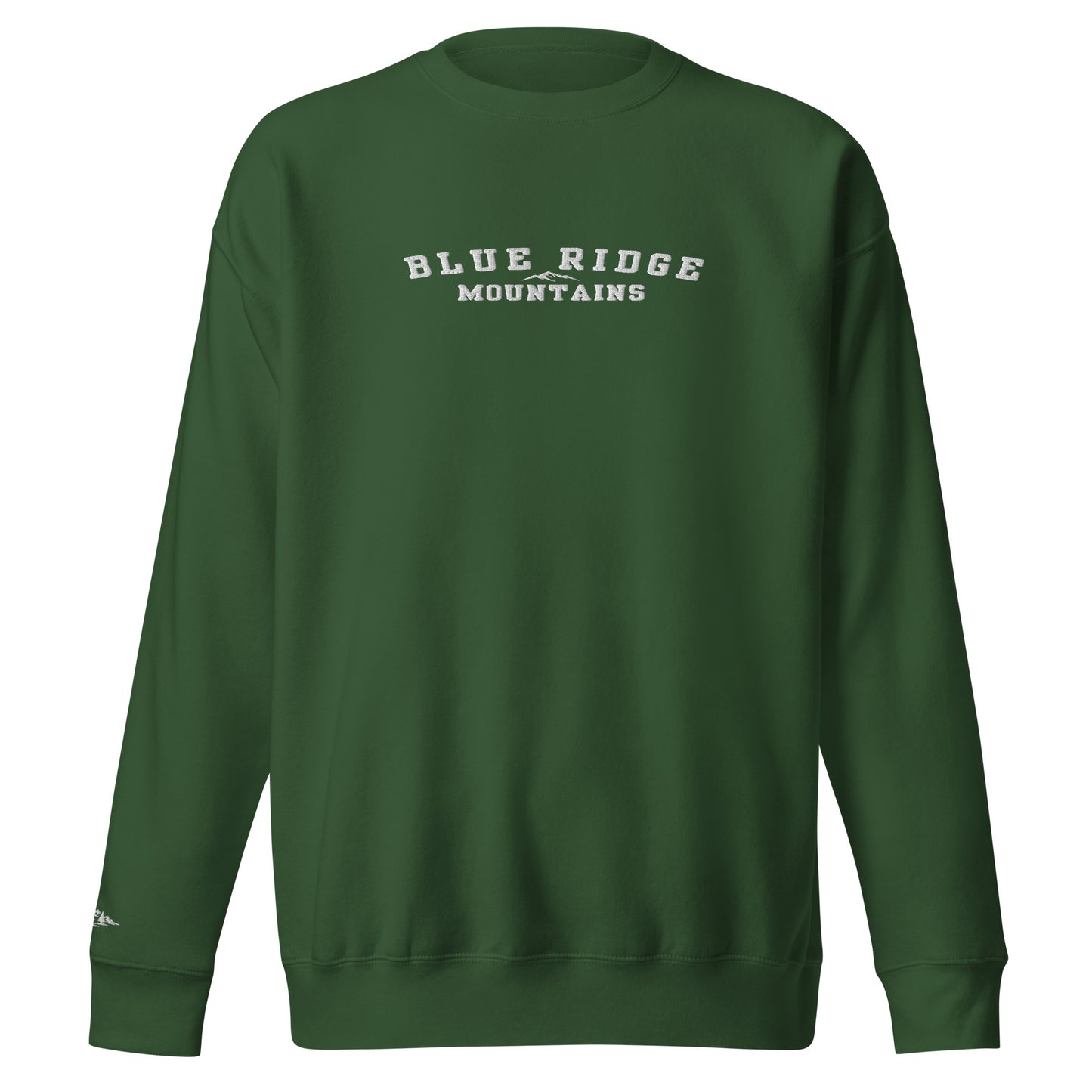 Product mockup. Featuring the bold text "Blue Ridge Mountains" paired with a simple, elegant graphic of the iconic rolling ridgelines, this pullover is a straightforward tribute to the ancient peaks and deep valleys that define Appalachian heritage. It’s an effortless, everyday piece made for anyone who holds a piece of these mountains in their heart.