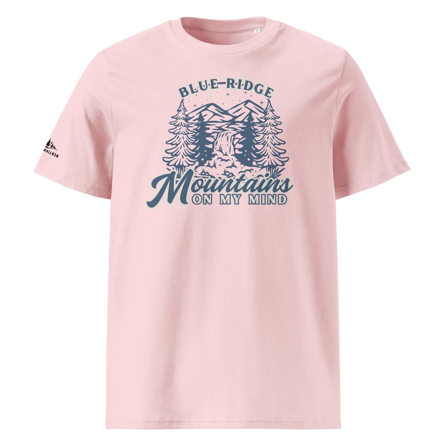Product mockup, Featuring mountains, trees, a cascading waterfall, and a sprawling night sky, this heritage graphic tee captures the full beauty of the Blue Ridge in a single design. 