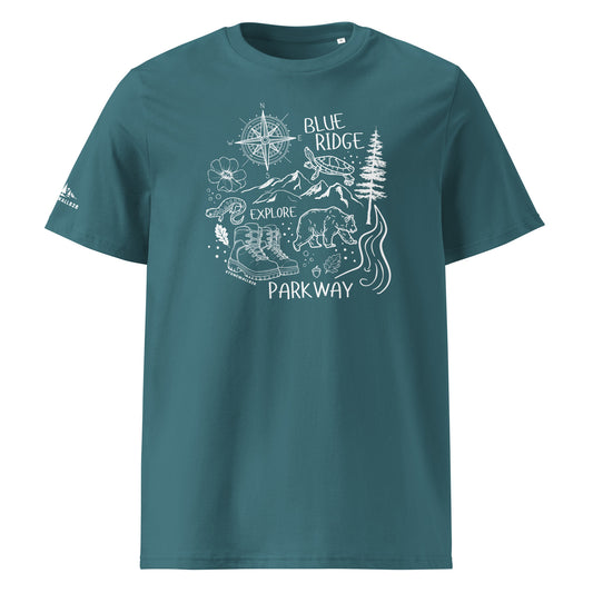 Product mockup. Inspired by the iconic Blue Ridge Parkway, this heritage graphic tee captures the spirit of the journey — from sweeping ridge views to slow curves through the Appalachian highlands. The Parkway isn't just a road, it's an experience, and this design was made for those who understand that the best part of the trip is the ride itself.