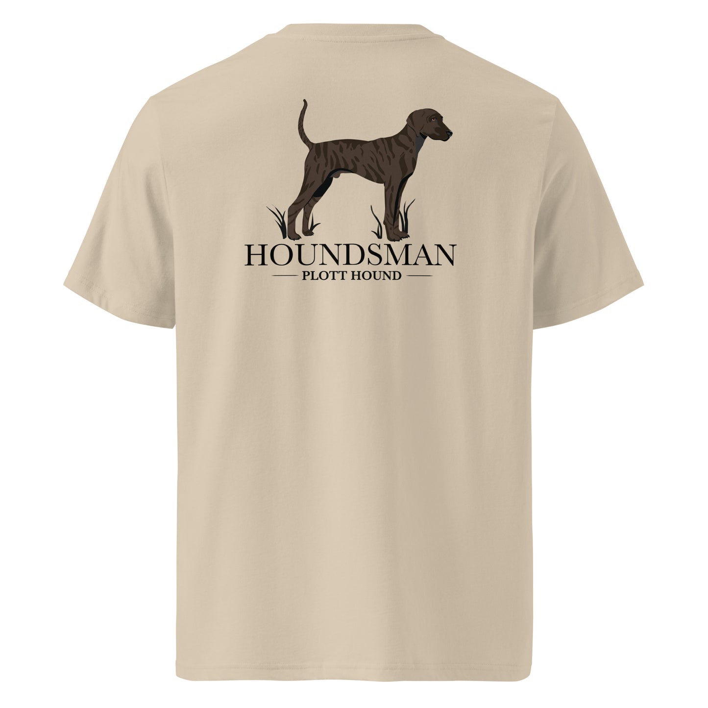 Product mockup. Featuring our signature Stonewall828 logo on the front, the back showcases the powerful silhouette of a dark brindle Plott Hound paired with the bold, timeless text: "Houndsman." It’s a clean, serious design for those who respect the heritage of the breed that was born and bred in these very mountains.