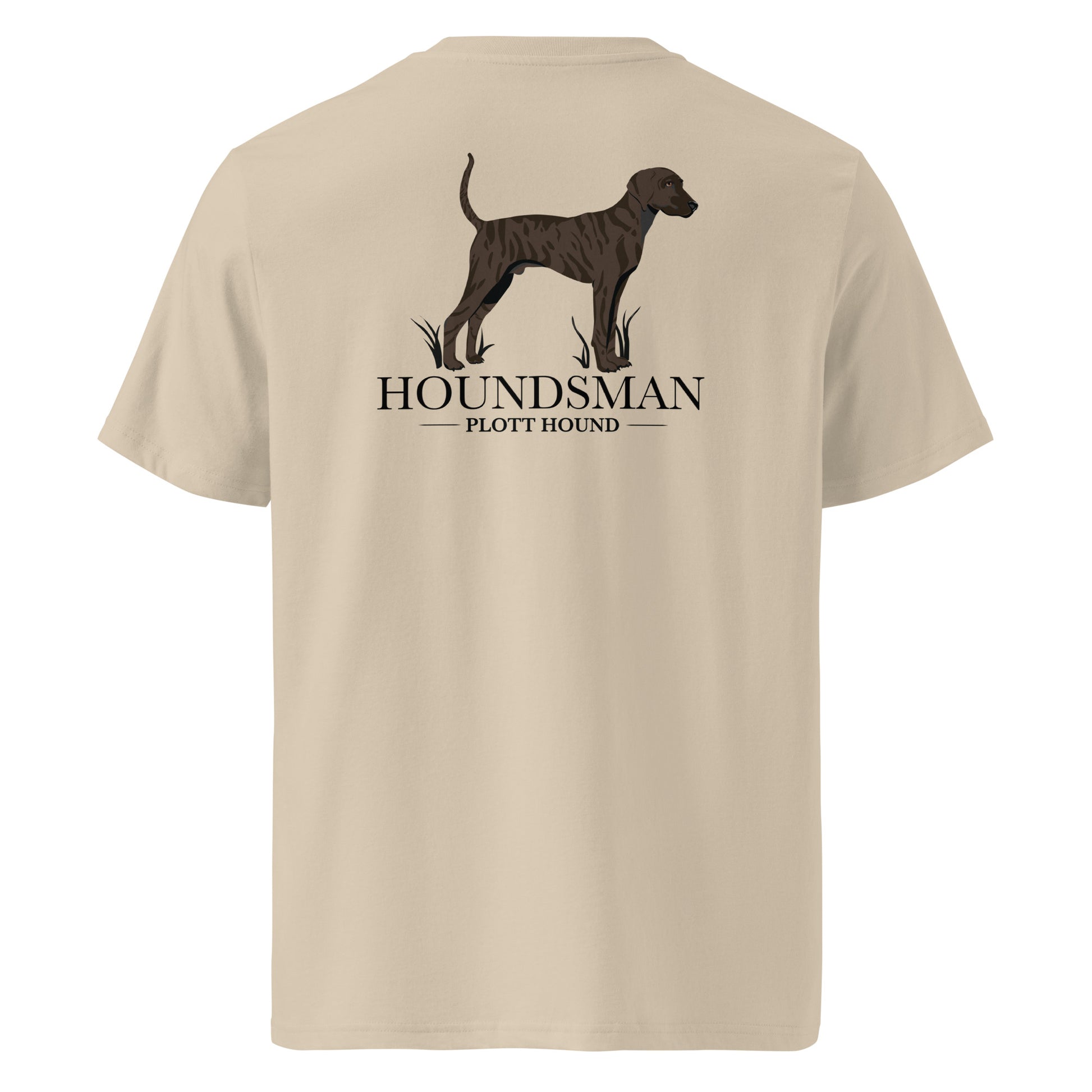 Product mockup. Featuring our signature Stonewall828 logo on the front, the back showcases the powerful silhouette of a dark brindle Plott Hound paired with the bold, timeless text: "Houndsman." It’s a clean, serious design for those who respect the heritage of the breed that was born and bred in these very mountains.
