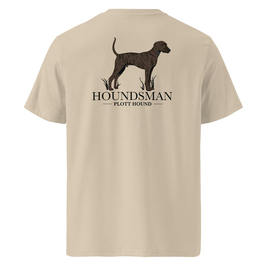 Product mockup. Featuring our signature Stonewall828 logo on the front, the back showcases the powerful silhouette of a dark brindle Plott Hound paired with the bold, timeless text: "Houndsman." It’s a clean, serious design for those who respect the heritage of the breed that was born and bred in these very mountains.