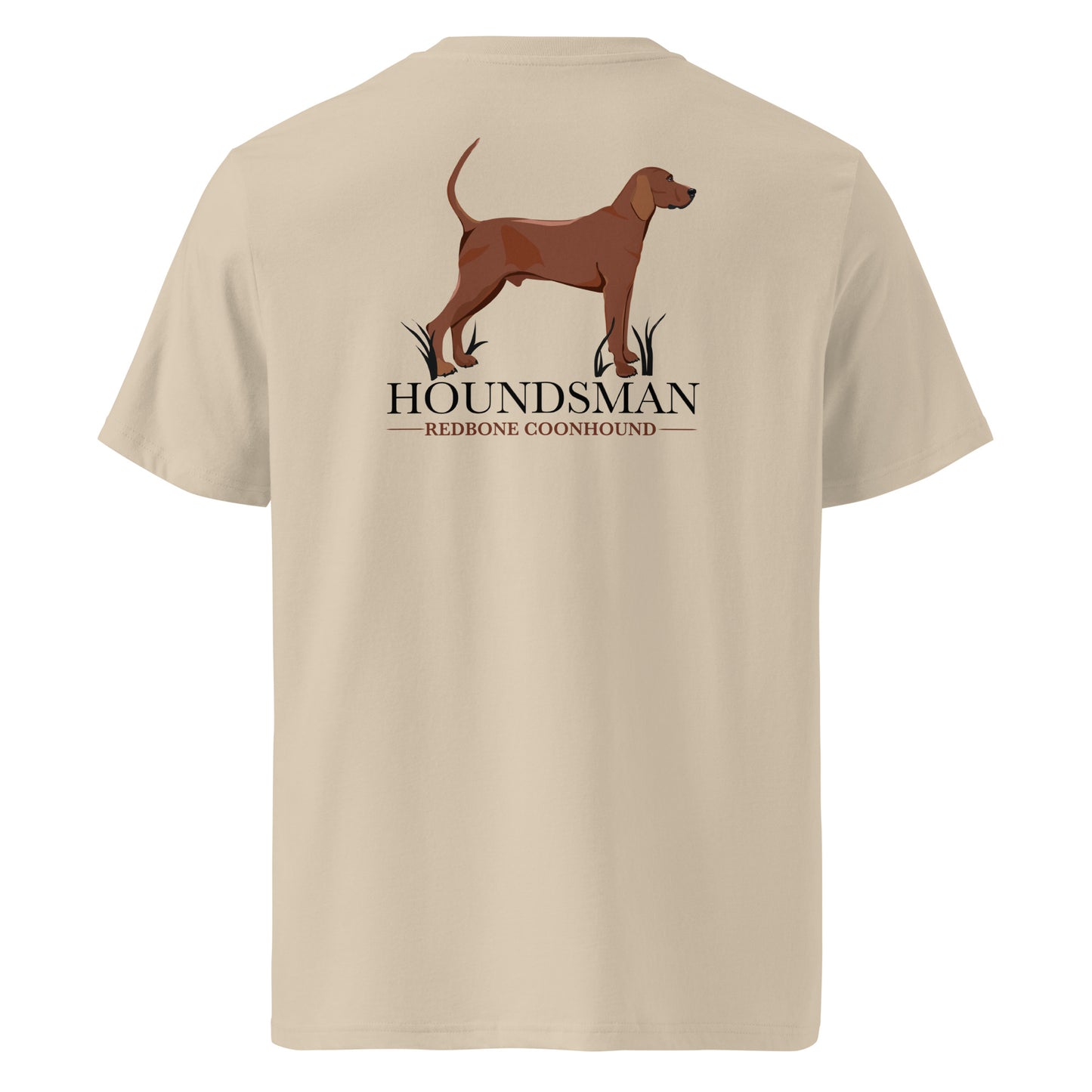 Product mockup. Featuring our signature Stonewall828 logo on the front, the back showcases the proud silhouette of a Redbone Coonhound alongside the bold, undeniable text: "Houndsman." It’s a clean, powerful tribute to the hunters who know that a good red dog is worth its weight in mountain gold.