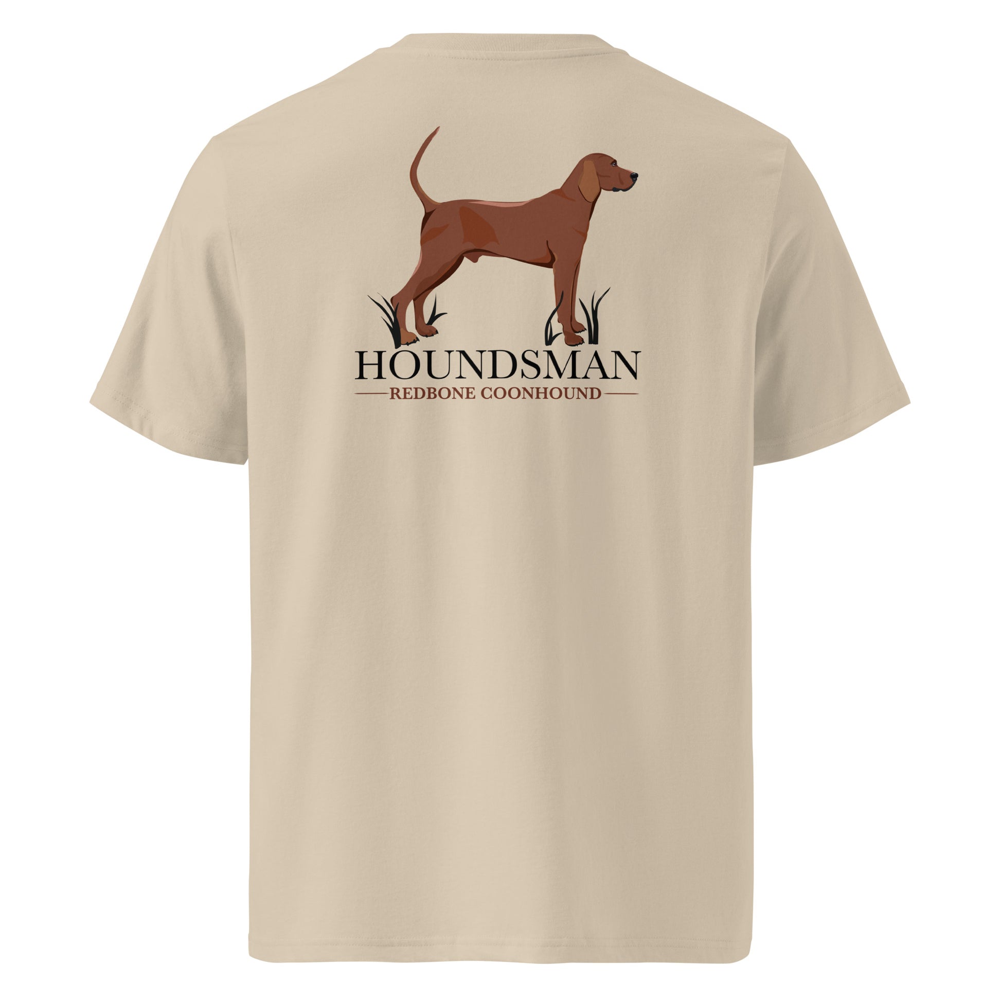 Product mockup. Featuring our signature Stonewall828 logo on the front, the back showcases the proud silhouette of a Redbone Coonhound alongside the bold, undeniable text: "Houndsman." It’s a clean, powerful tribute to the hunters who know that a good red dog is worth its weight in mountain gold.