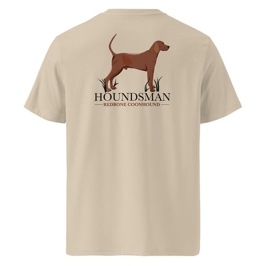 Product mockup. Featuring our signature Stonewall828 logo on the front, the back showcases the proud silhouette of a Redbone Coonhound alongside the bold, undeniable text: "Houndsman." It’s a clean, powerful tribute to the hunters who know that a good red dog is worth its weight in mountain gold.