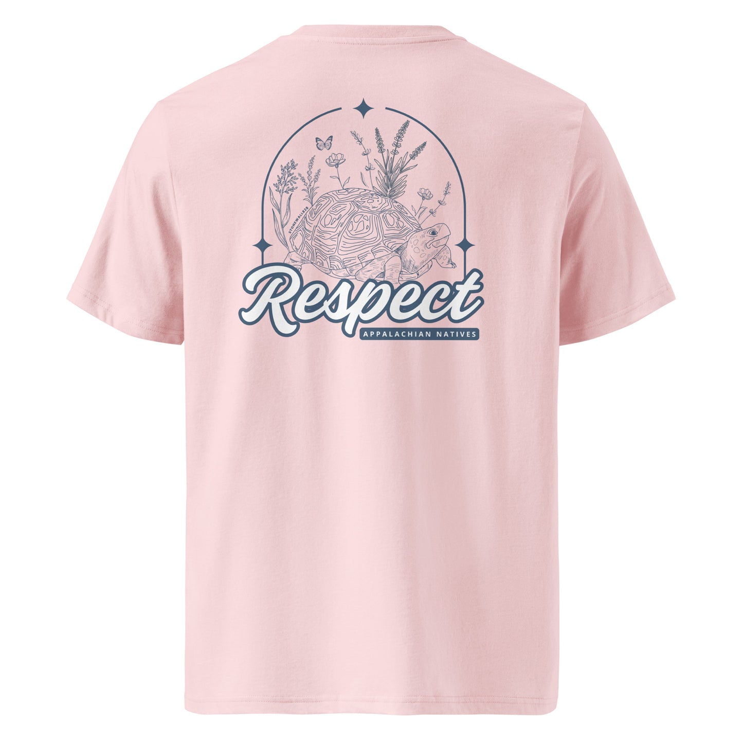 Product mockup, Featuring a box turtle surrounded by wildflowers and the words Respect the Appalachian Natives, this heritage graphic tee is a quiet but powerful tribute to the native wildlife and plants that make the Appalachian Mountains one of the most biodiverse regions in the world. 