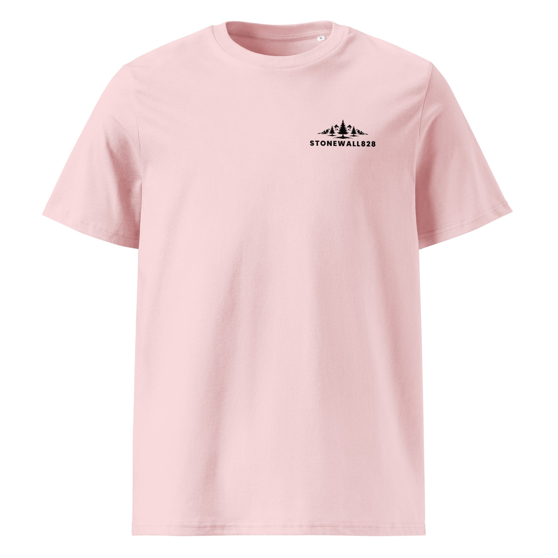 Product mockup, pine tree, mountains, and Stonewall828 text