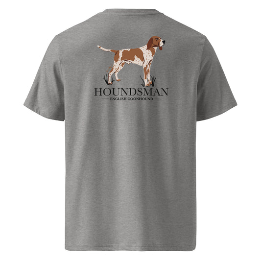 Product mockup. Featuring our signature Stonewall828 logo on the front, the back showcases the sharp, proud silhouette of an English Coonhound alongside the bold, unmistakable text: "Houndsman." It’s a clean, powerful statement of your dedication to one of the sport's finest breeds.