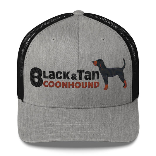 Black and Tan Trucker Hat- Embroidered Design